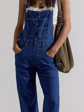 Free People Blue Denim Overalls Jumpsuit